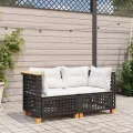 Canapés d'angle de jardin et coussins 2 pcs noir résine tressée