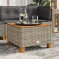Table de jardin gris 55x55x36 cm résine tressée et bois acacia