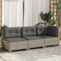 Canapé de jardin avec coussins 3 places gris résine tressée