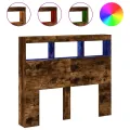 Armoire tête de lit avec LED chêne fumé 120x17x102 cm