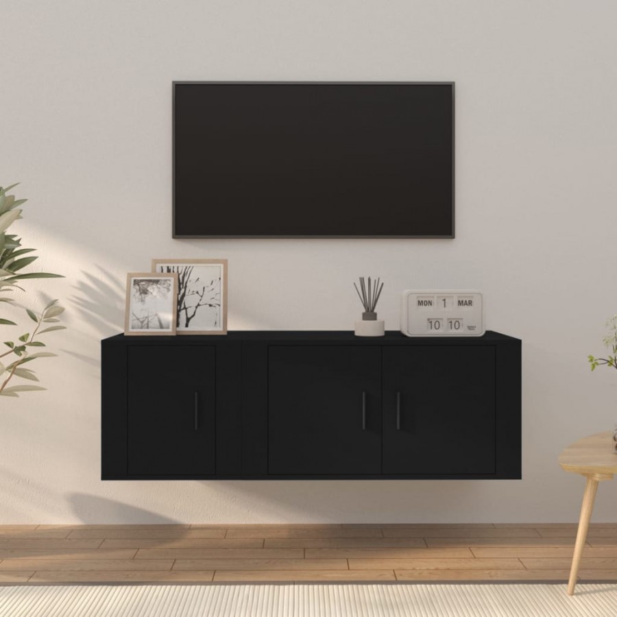 Ensemble de meubles TV 2 pcs noir bois d'ingénierie