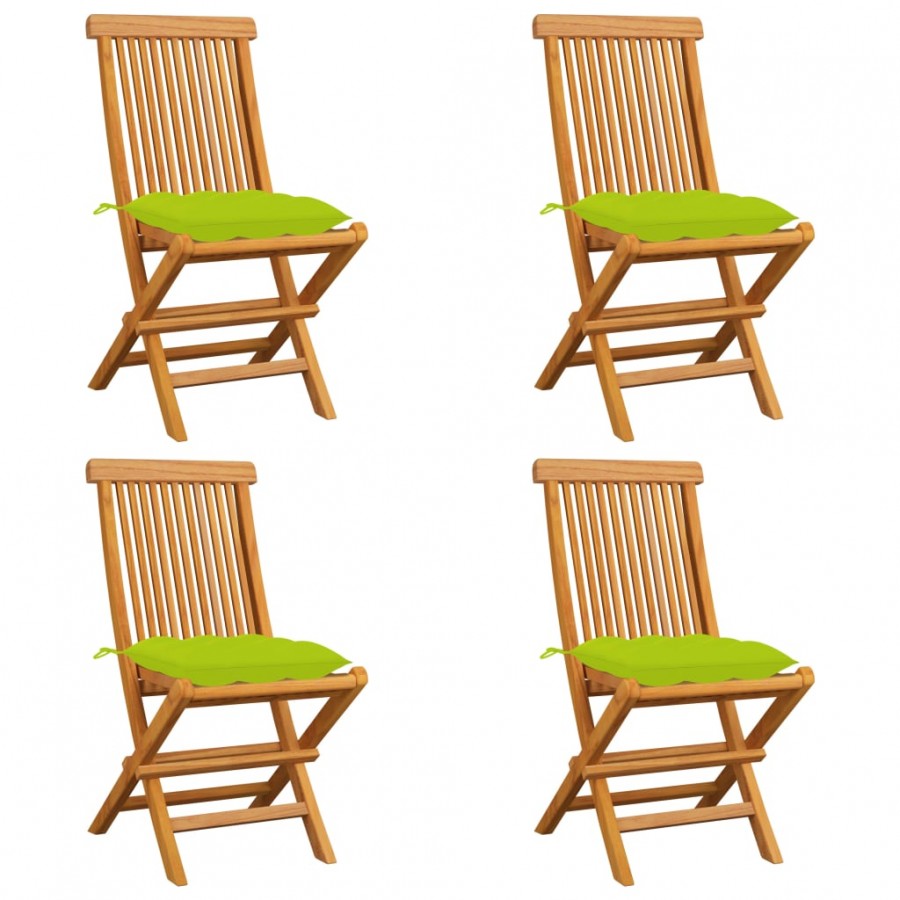 Chaises de jardin avec coussins vert vif 4 pcs Bois de teck