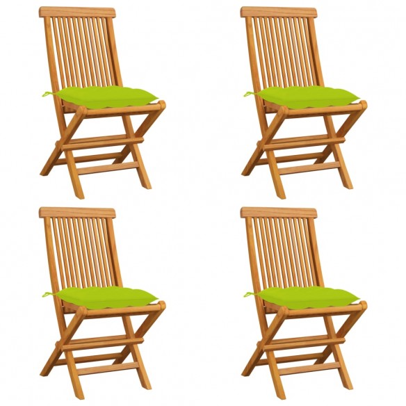 Chaises de jardin avec coussins vert vif 4 pcs Bois de teck