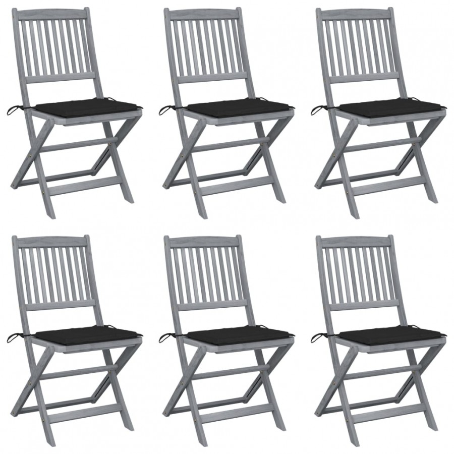 Chaises pliables d'extérieur 6 pcs avec coussins Bois d'acacia