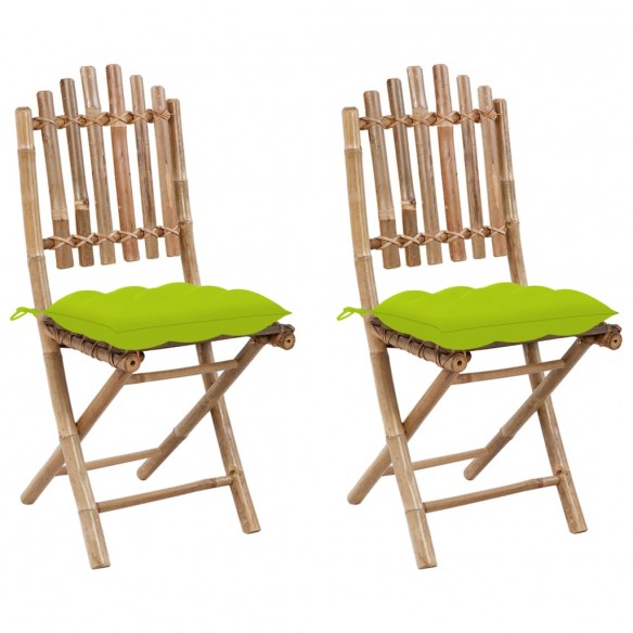 Chaises pliables de jardin 2 pcs avec coussins Bambou