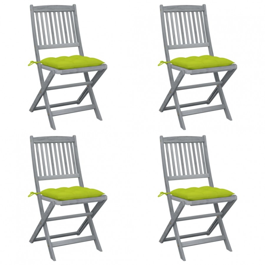 Chaises pliables d'extérieur 4 pcs avec coussins Bois d'acacia