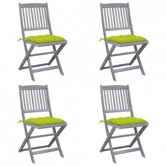 Chaises pliables d'extérieur 4 pcs avec coussins Bois d'acacia