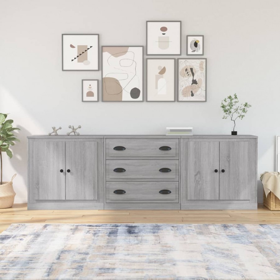 Buffets 3 pcs Sonoma gris Bois d'ingénierie