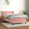 cadre de lit avec matelas Rose 100x200 cm Velours