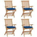 Chaises de jardin avec coussins bleu 4 pcs Bois de teck massif