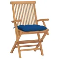 Chaises de jardin avec coussins bleu 4 pcs Bois de teck massif