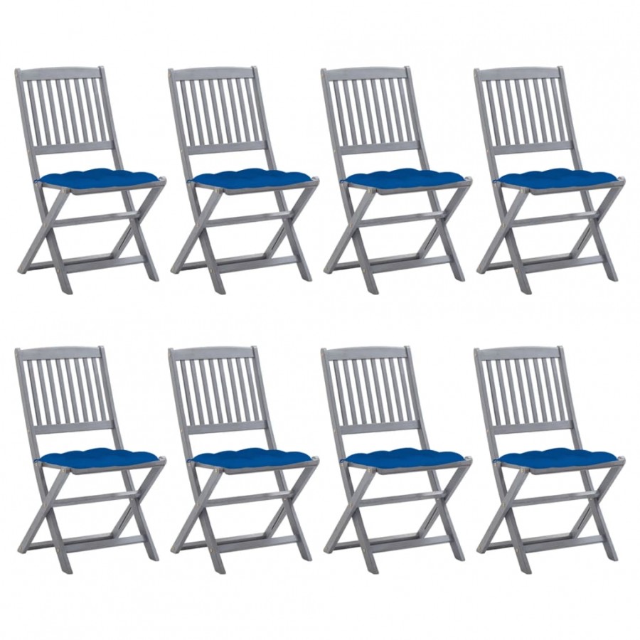 Chaises pliables d'extérieur 8 pcs avec coussins Bois d'acacia