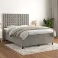 cadre de lit et matelas Gris clair 140x200cm Velours