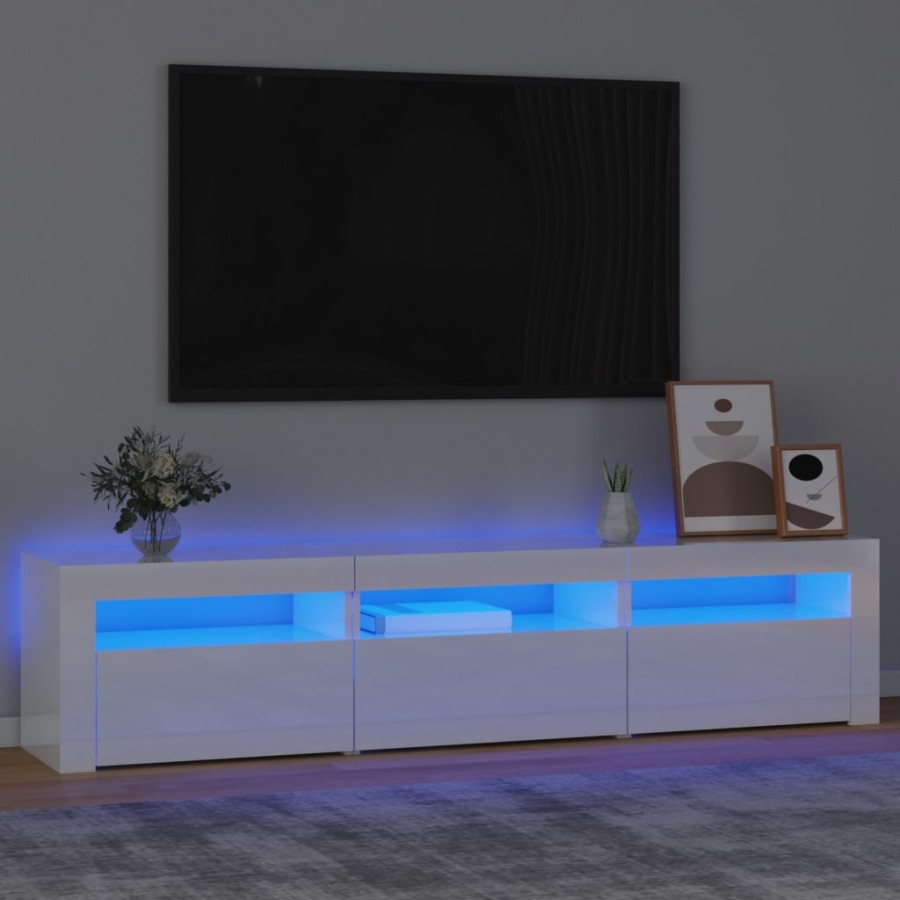 Meuble TV avec lumières LED Blanc brillant 180x35x40 cm