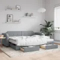 Lit de jour avec gigogne et tiroirs gris clair 90x200 cm tissu