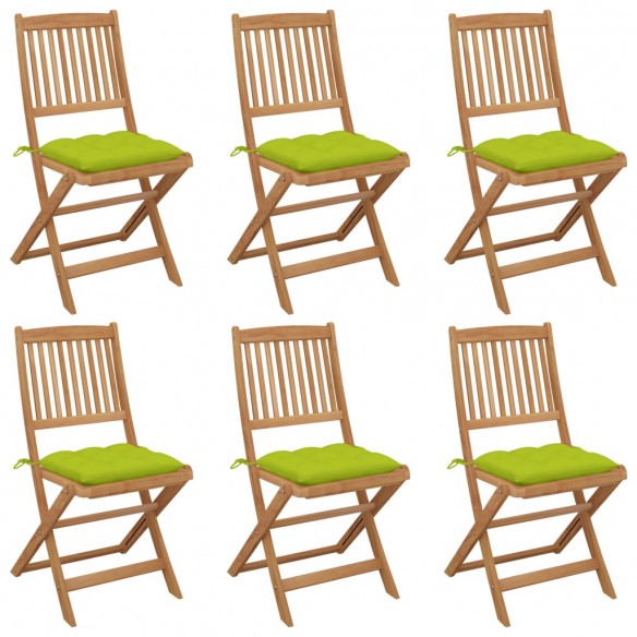 Chaises pliables de jardin 6 pcs avec coussins Bois d'acacia