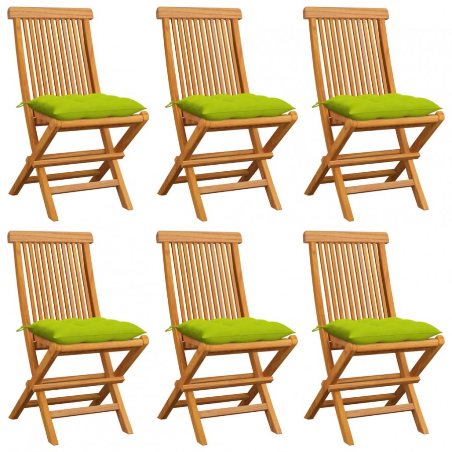 Chaises de jardin avec coussins vert vif 6 pcs Bois de teck