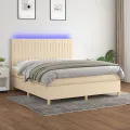 cadre de lit et matelas et LED Crème 160x200cm Tissu