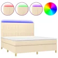 cadre de lit et matelas et LED Crème 160x200cm Tissu