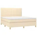 cadre de lit et matelas et LED Crème 160x200cm Tissu