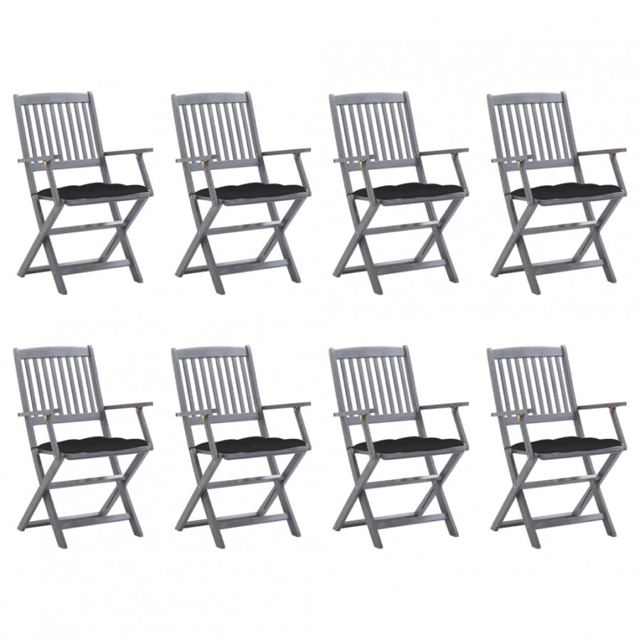 Chaises pliables d'extérieur 8 pcs avec coussins Bois d'acacia