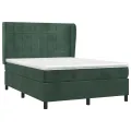 cadre de lit et matelas Vert foncé 140x190cm Velours