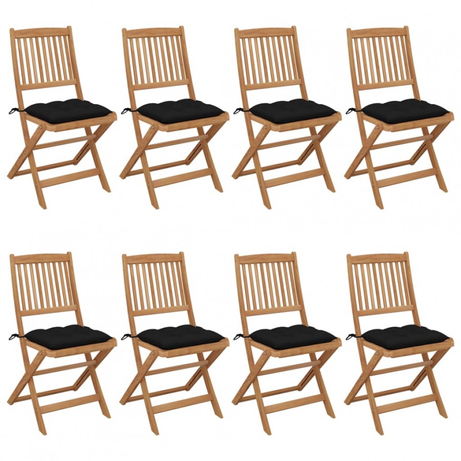 Chaises pliables de jardin 8 pcs avec coussins Bois d'acacia