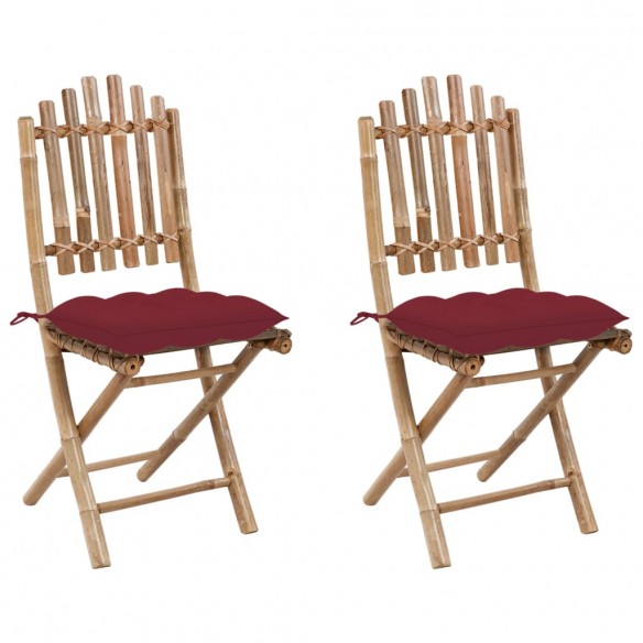 Chaises pliables de jardin 2 pcs avec coussins Bambou