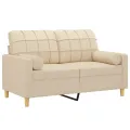 Canapé 2 places avec oreillers décoratifs crème 120 cm tissu