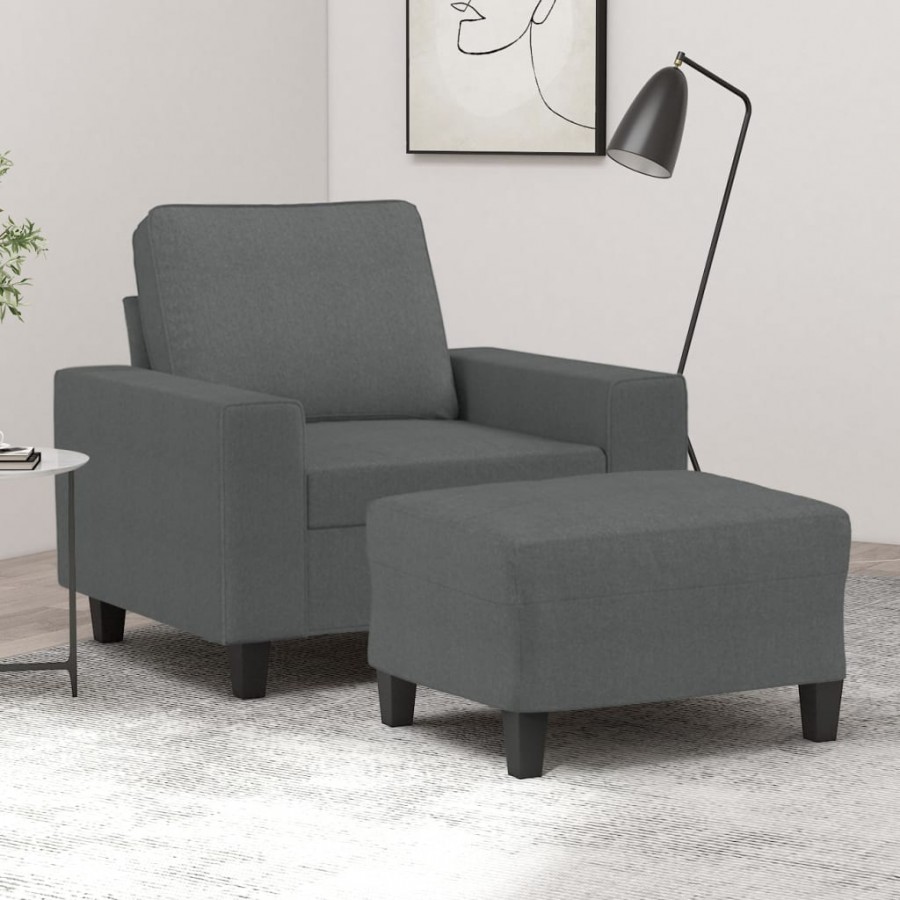 Fauteuil avec repose-pied Gris foncé 60 cm Tissu