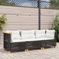 Canapé de jardin avec coussins 3 places noir résine tressée