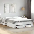 Cadre de lit à tiroirs blanc 160x200cm bois d'ingénierie