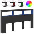 Armoire tête de lit avec LED noir 180x17x102 cm