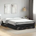 Cadre de lit avec tiroirs noir 140x200 cm bois d'ingénierie