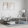 Cadre de lit métal avec tête de lit/pied de lit blanc 150x200cm