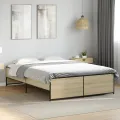 Cadre de lit chêne sonoma 120x190 cm bois d'ingénierie et métal