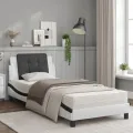 Lit avec matelas blanc et noir 90x190 cm similicuir