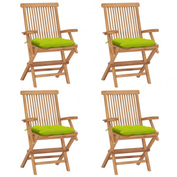 Chaises de jardin avec coussins vert vif 4 pcs Bois de teck