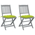 Chaises pliables d'extérieur 2 pcs avec coussins Bois d'acacia