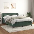 cadre de lit et matelas Vert foncé 140x190cm Velours