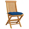 Chaises de jardin avec coussins bleu 6 pcs Bois de teck massif