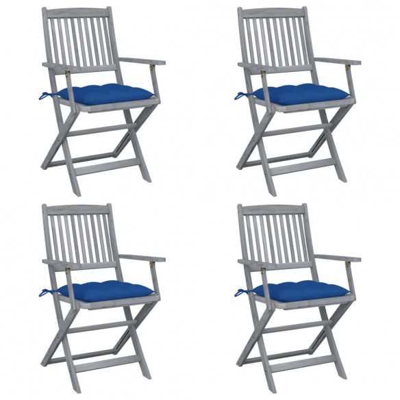 Chaises pliables d'extérieur 4 pcs avec coussins Bois d'acacia