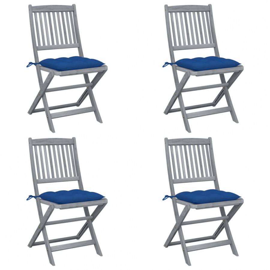 Chaises pliables d'extérieur 4 pcs avec coussins Bois d'acacia