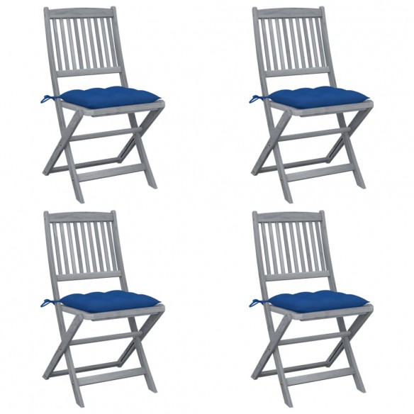 Chaises pliables d'extérieur 4 pcs avec coussins Bois d'acacia