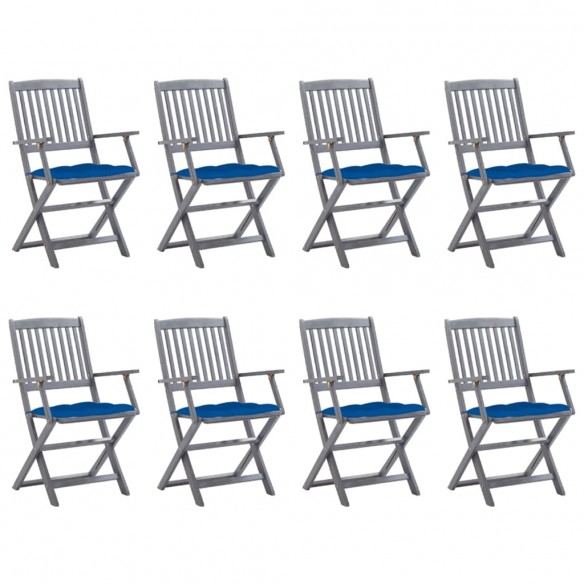 Chaises pliables d'extérieur 8 pcs avec coussins Bois d'acacia