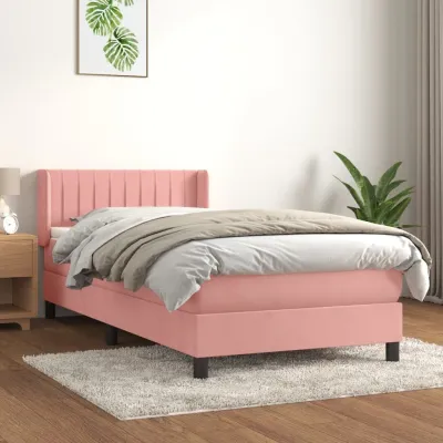 cadre de lit avec matelas Rose 90x200 cm Velours