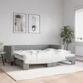 Lit de jour avec lit gigogne gris clair 90x200 cm tissu