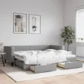 Lit de jour avec gigogne et tiroirs gris clair 90x200 cm tissu