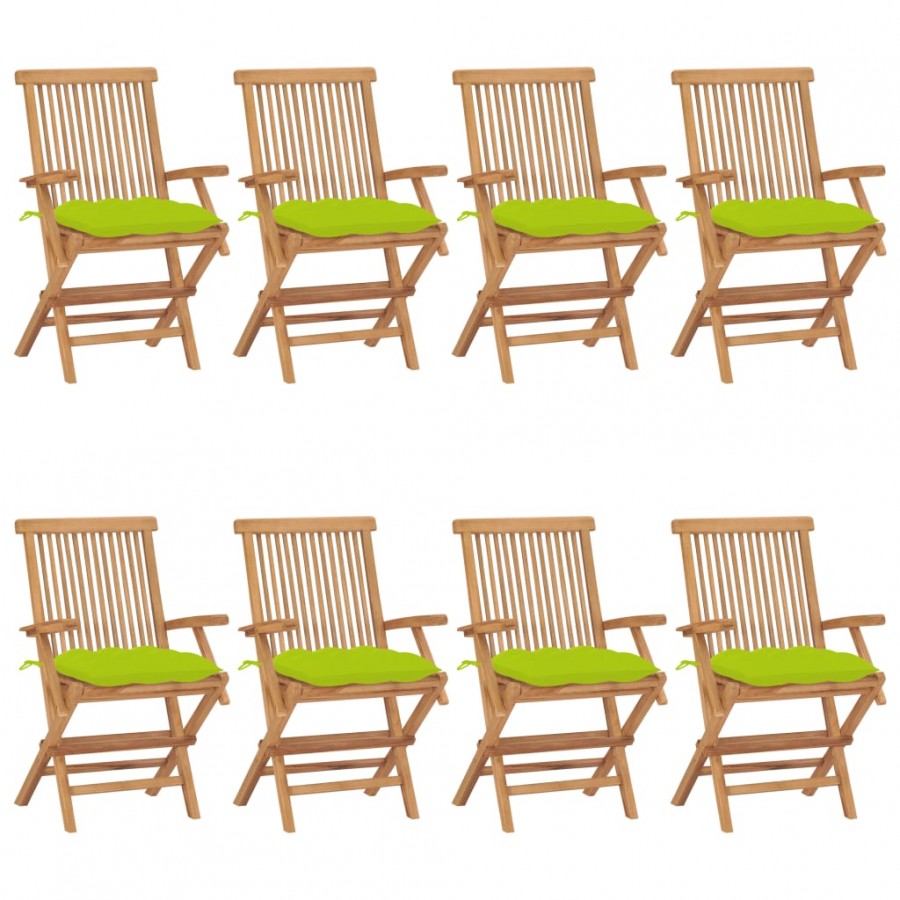 Chaises de jardin avec coussins vert vif lot de 8 Teck massif