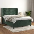 cadre de lit et matelas Vert foncé 140x190cm Velours